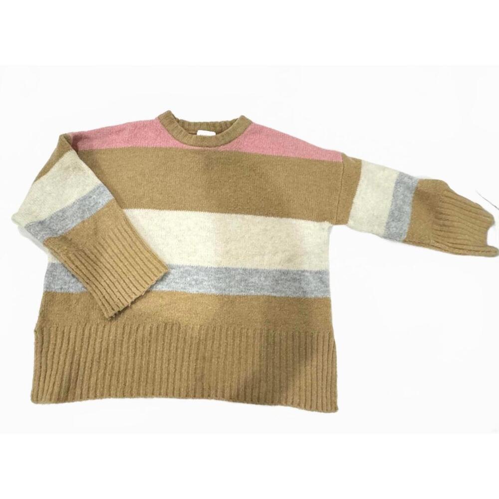 Topshop Supersoft Brown Stripe Fuzzy Brushed Knit Crewneck Sweater- Size 14 - Picture 3 of 9